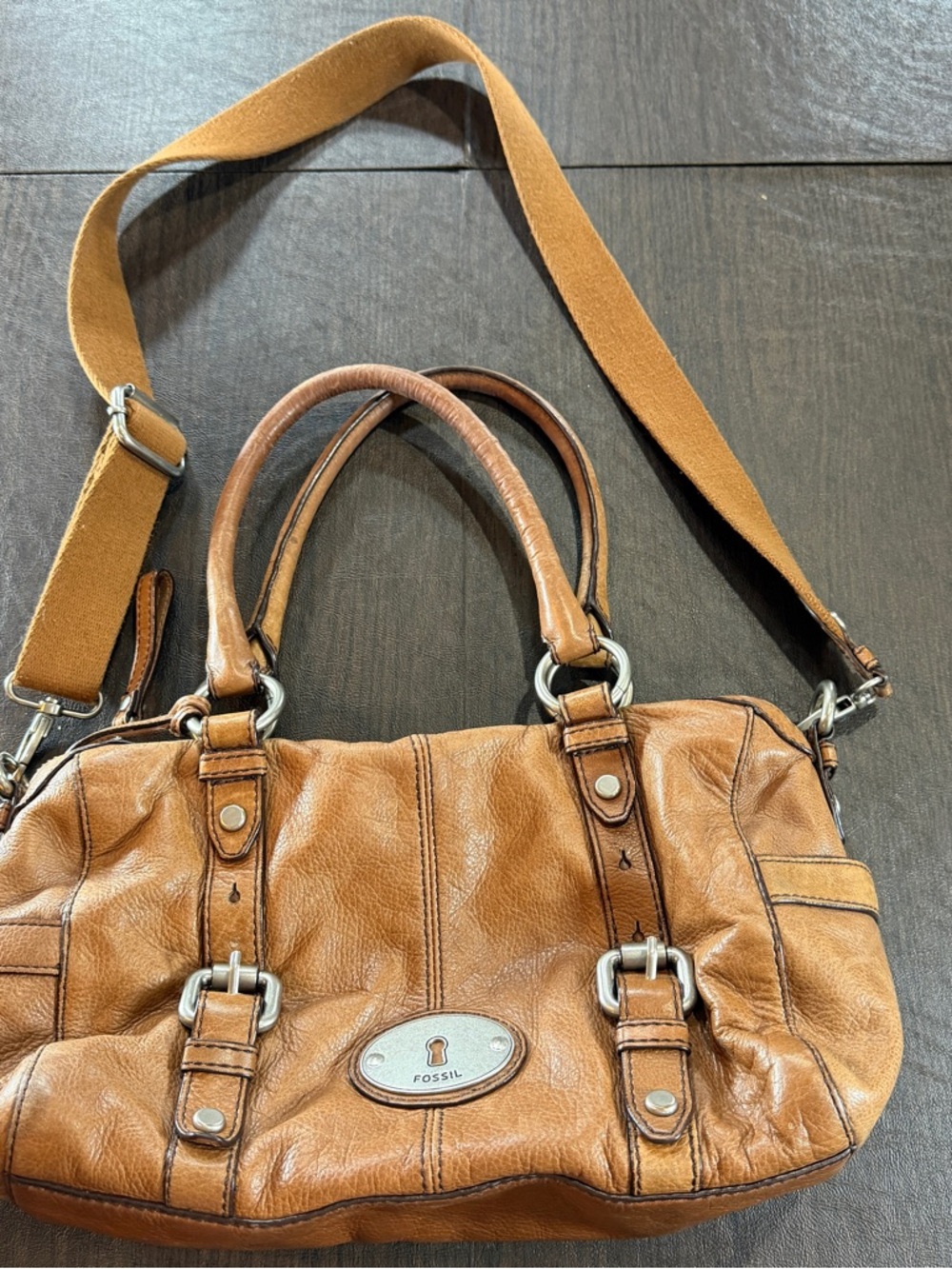 Vintage Fossil Women's Tan Leather Satchel Bag